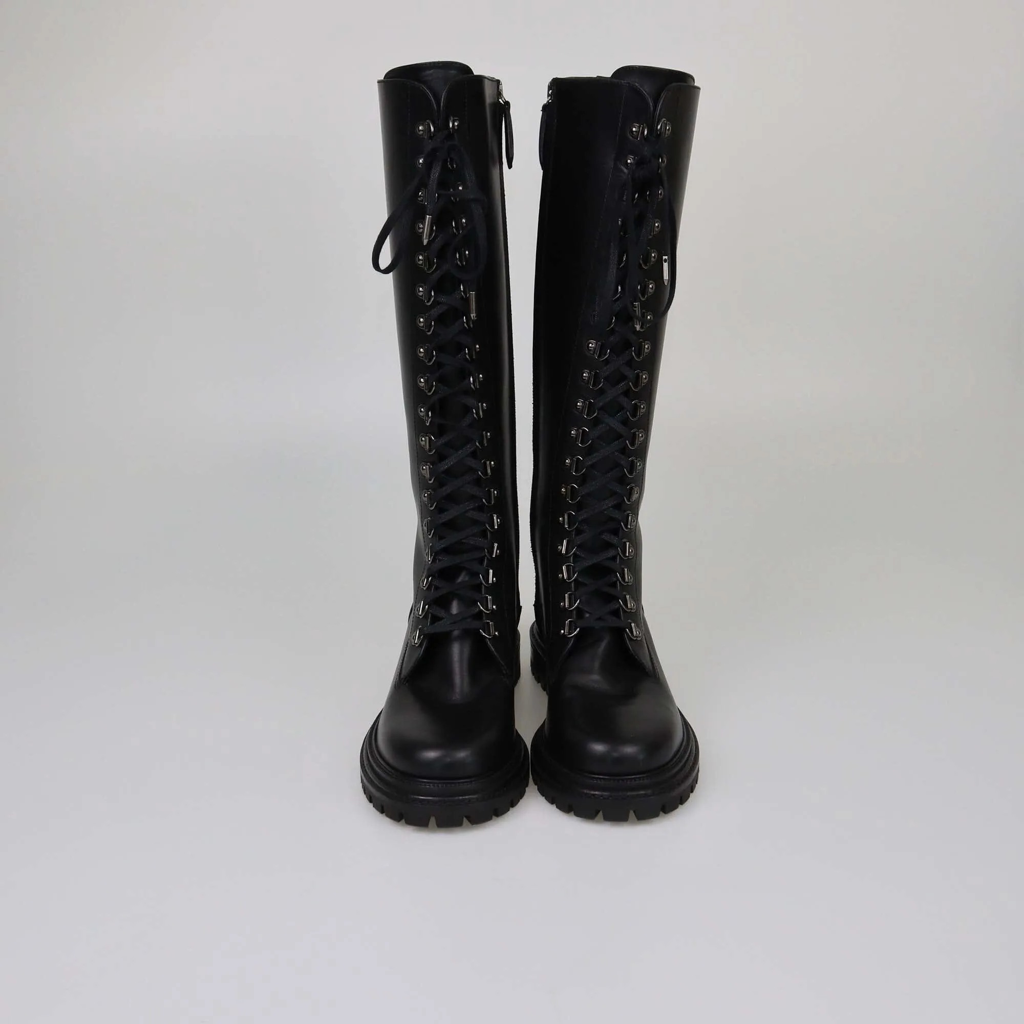 Aquazzura Black Knee High Lace Up Combat Boots