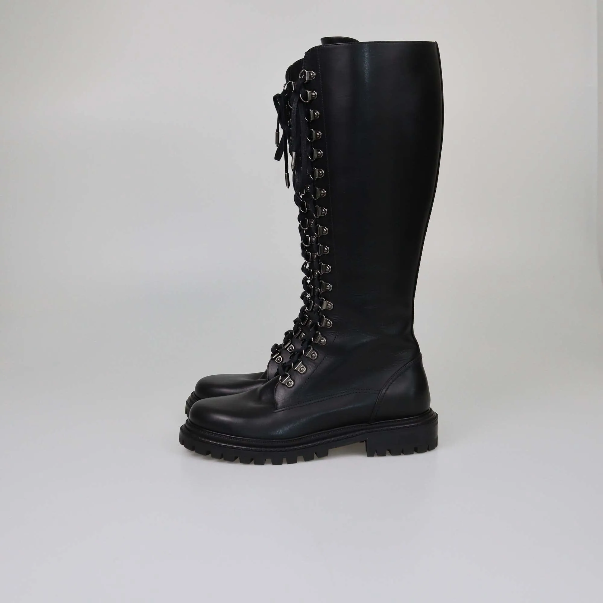 Aquazzura Black Knee High Lace Up Combat Boots