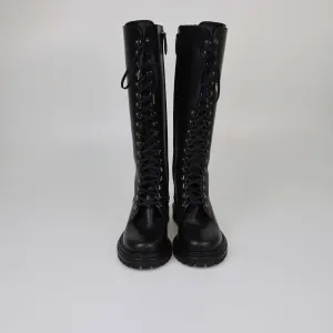Aquazzura Black Knee High Lace Up Combat Boots