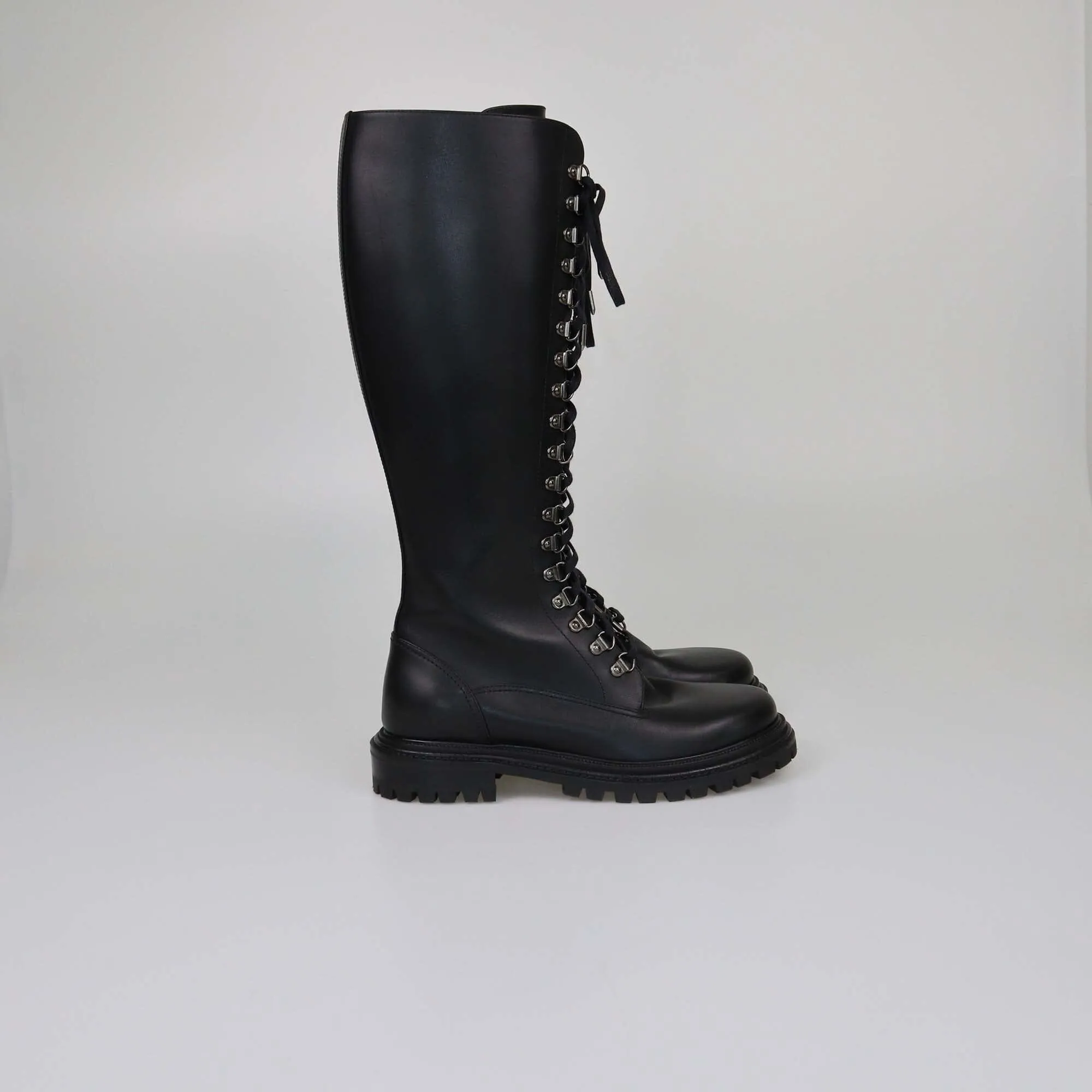 Aquazzura Black Knee High Lace Up Combat Boots