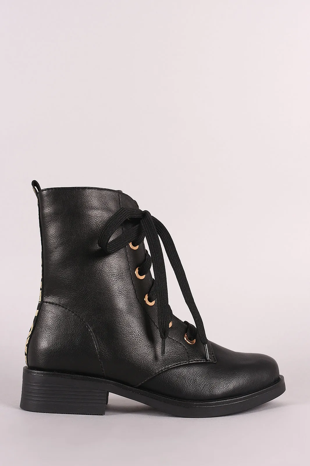Bamboo Love Detail Lace-Up Combat Ankle Boots