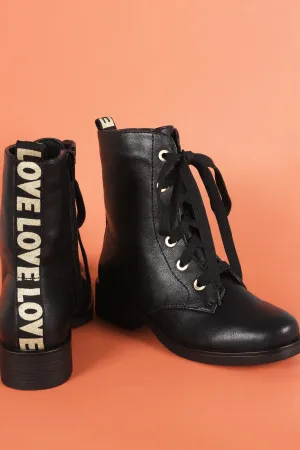 Bamboo Love Detail Lace-Up Combat Ankle Boots