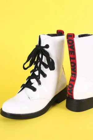 Bamboo Love Detail Lace-Up Combat Patent Ankle Boots