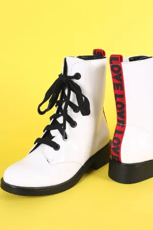 Bamboo Love Detail Lace-Up Combat Patent Ankle Boots