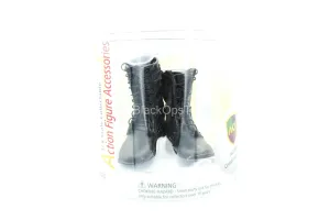 Black Leather Like Combat Boots - MINT IN BOX