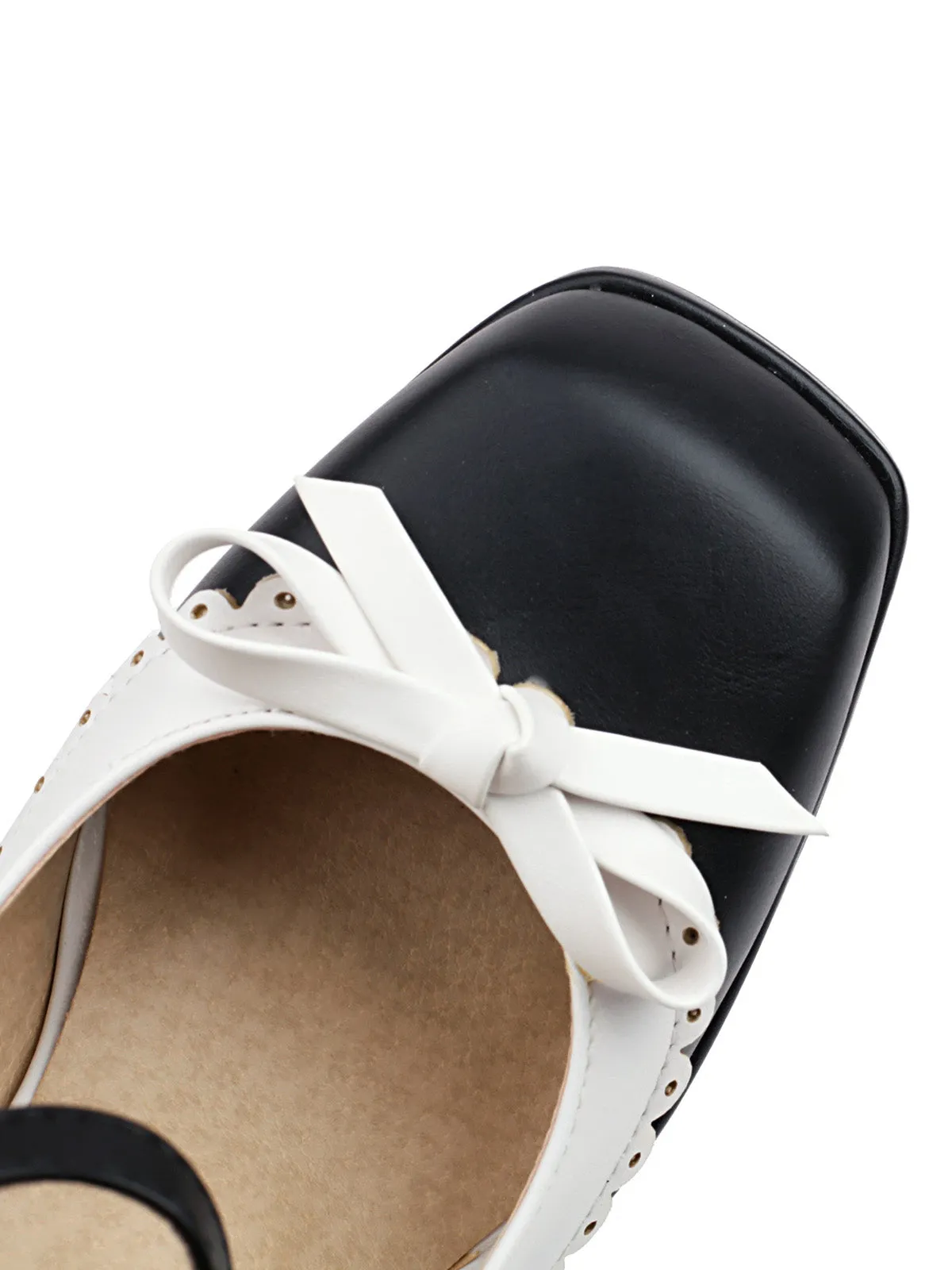 Bowknot Farbe Matching Square Toe High Heel Schuhe