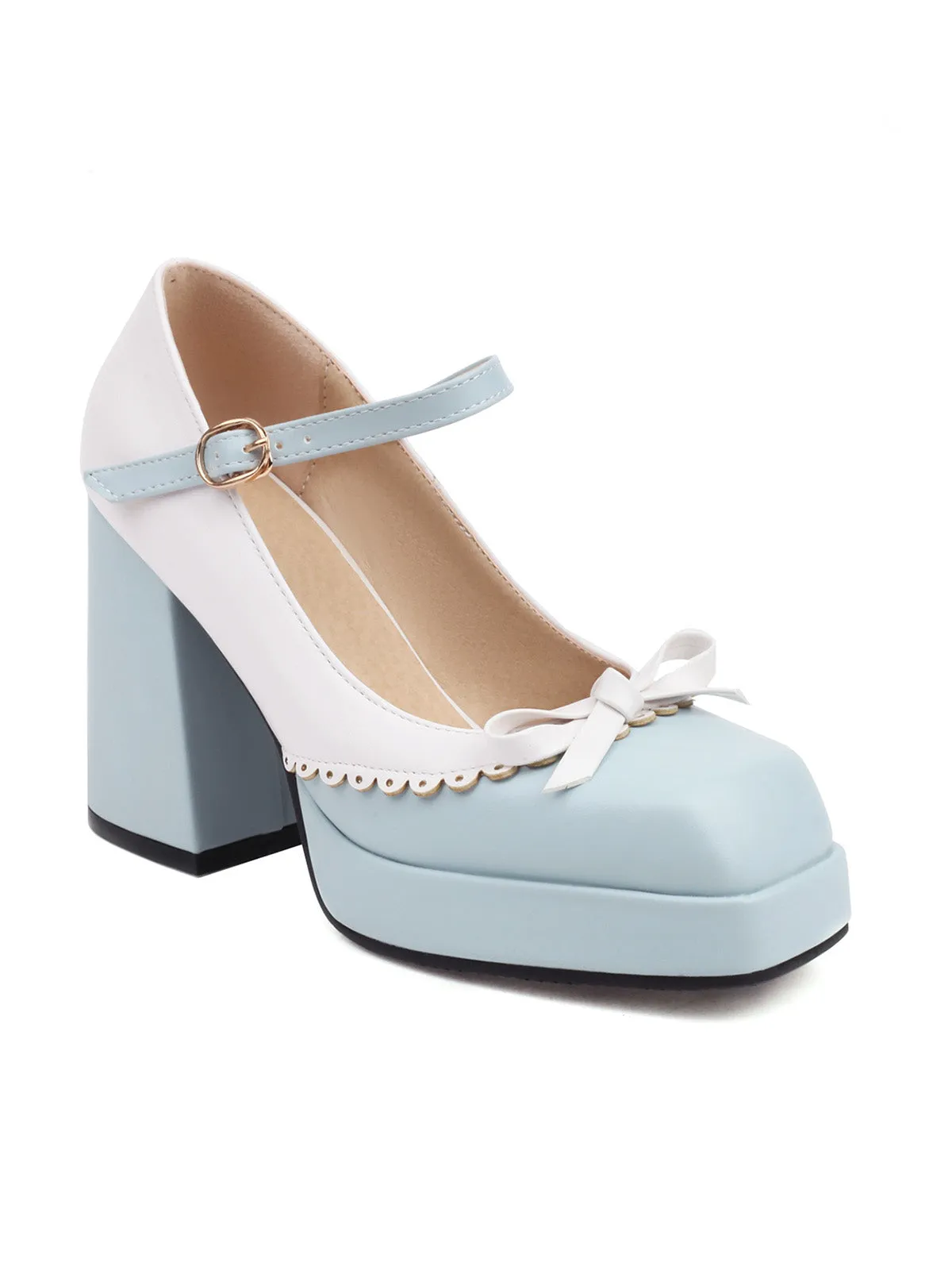 Bowknot Farbe Matching Square Toe High Heel Schuhe
