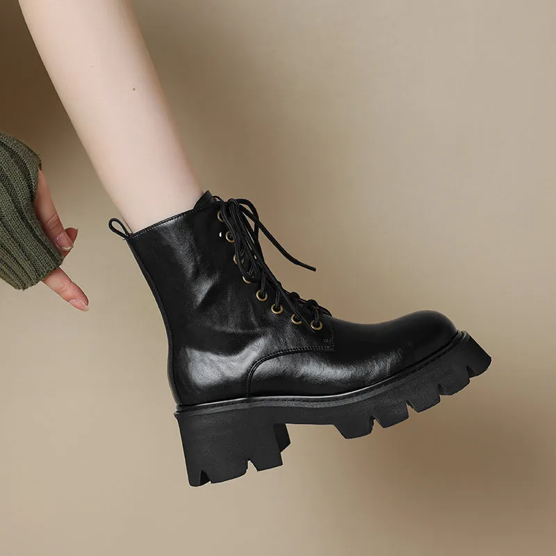 Brown Leather Platform Boots