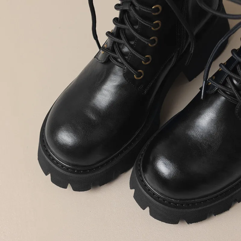 Brown Leather Platform Boots