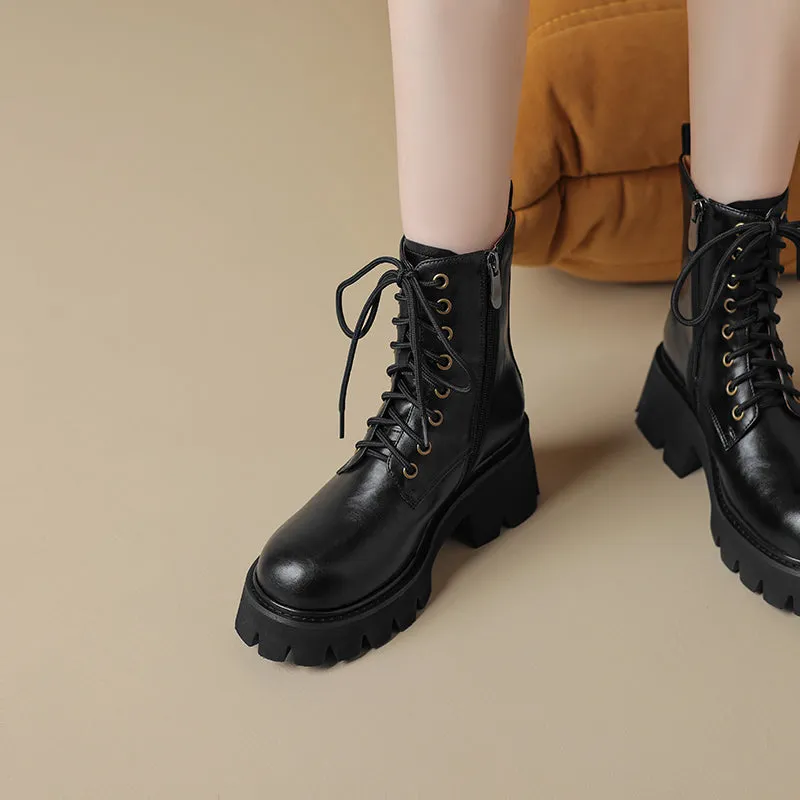 Brown Leather Platform Boots