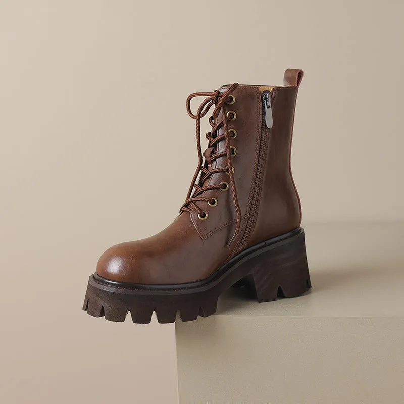 Brown Leather Platform Boots