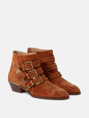 Brown studded suede ankle boots