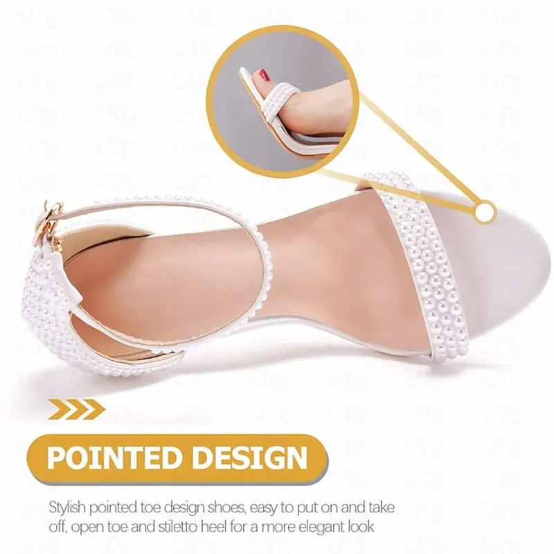 Chic Satin Ankle Strap Wedding Heels with Pearl Accents and Bow Detail – Perfect Bridal Footwear for Special Occasions