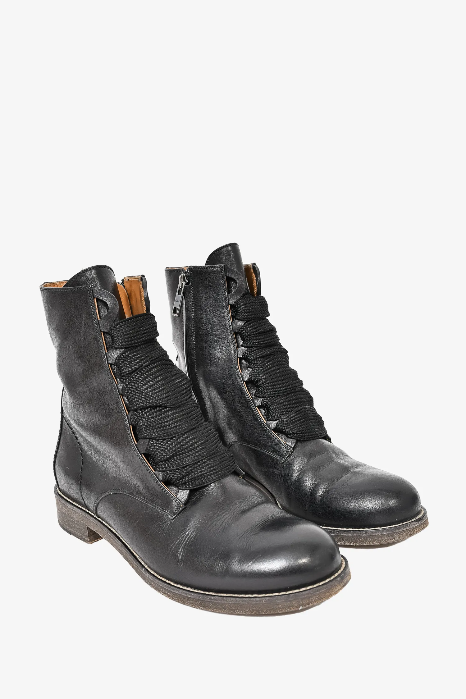 Chloe Black Leather Combat Boots Size 39