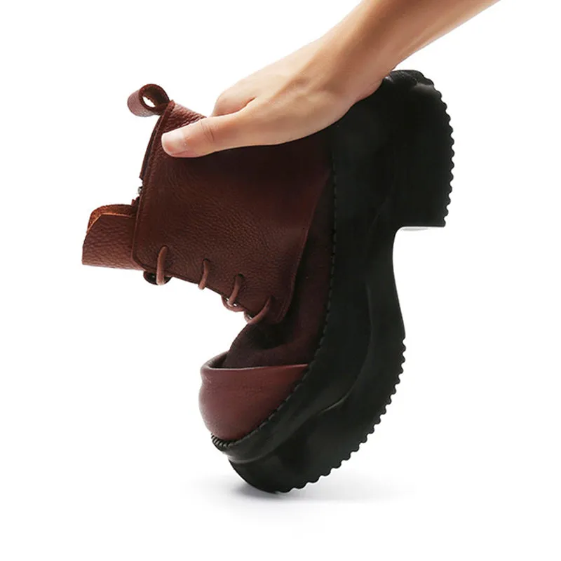 Chumky Lace up Leather Martin Boots 65mm Platform Boots Handmade Shoes For Women
