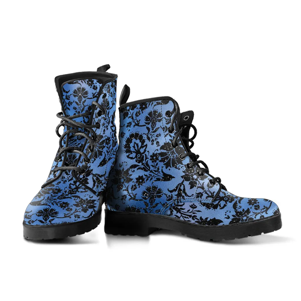 Combat Boots - Blue Pattern #101 | Unisex Adult Shoes, Vegan Leather Handmade Lace Up Boots, Custom Shoes Boho, Vintage Style, Aesthetic