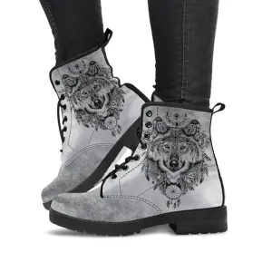 Combat Boots for Women - Boho Wolf 2 Handcrafted Boots | Unique Custom Faux Leather Shoes, Cruelty-free Vegan Handmade Lace Up