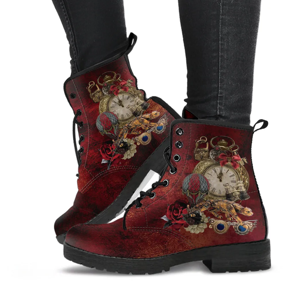 Combat Boots - Steampunk Inspired Design #109 | Grunge Unisex Adult Shoes, Vegan Leather Handmade Lace Up Boots, Custom Shoes Boho