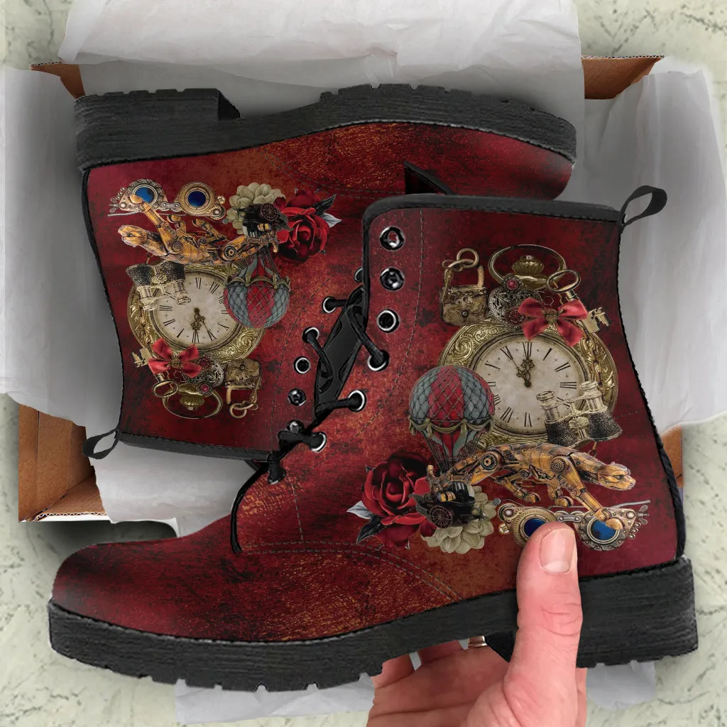 Combat Boots - Steampunk Inspired Design #109 | Grunge Unisex Adult Shoes, Vegan Leather Handmade Lace Up Boots, Custom Shoes Boho