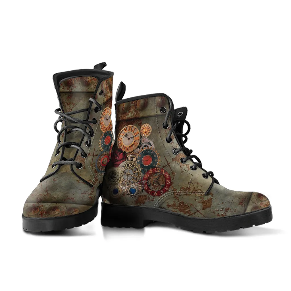 Combat Boots - Steampunk Inspired Design #113 Sci-fi Peacock Butterfly | Custom Shoes, Grunge Rustic, Victorian Steampunk Science Fiction