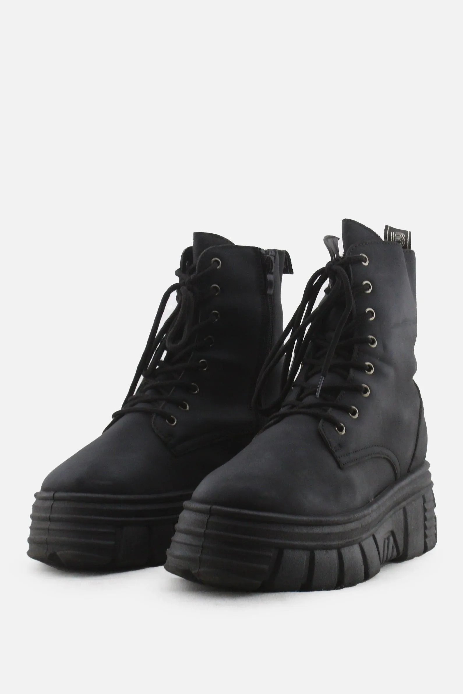 Diana B Zipper Laces Combat Ankle Boots | 100% Authentic Leather