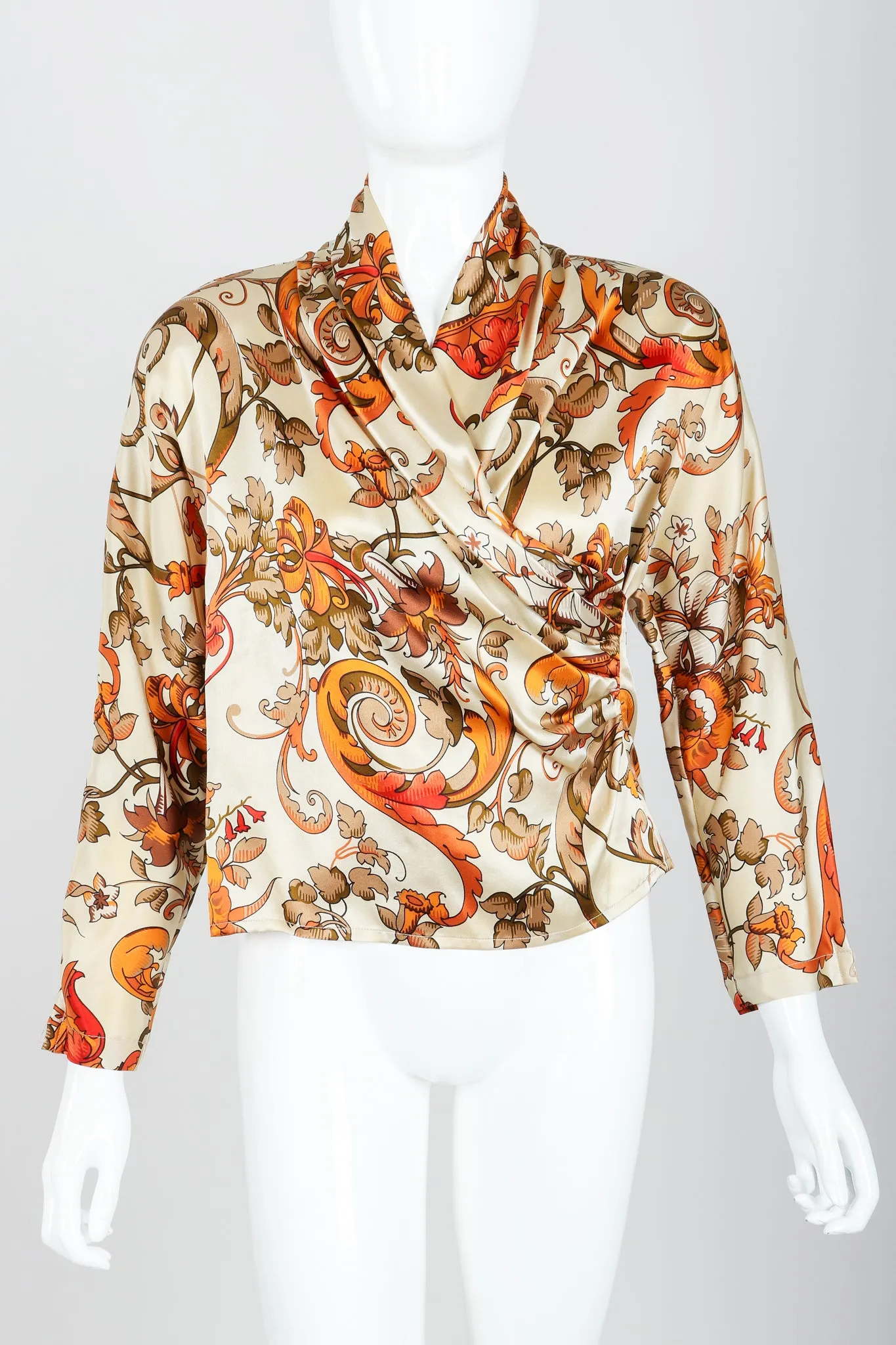 Draped Satin Wrap Blouse