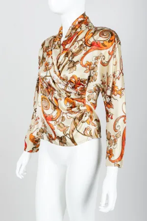 Draped Satin Wrap Blouse