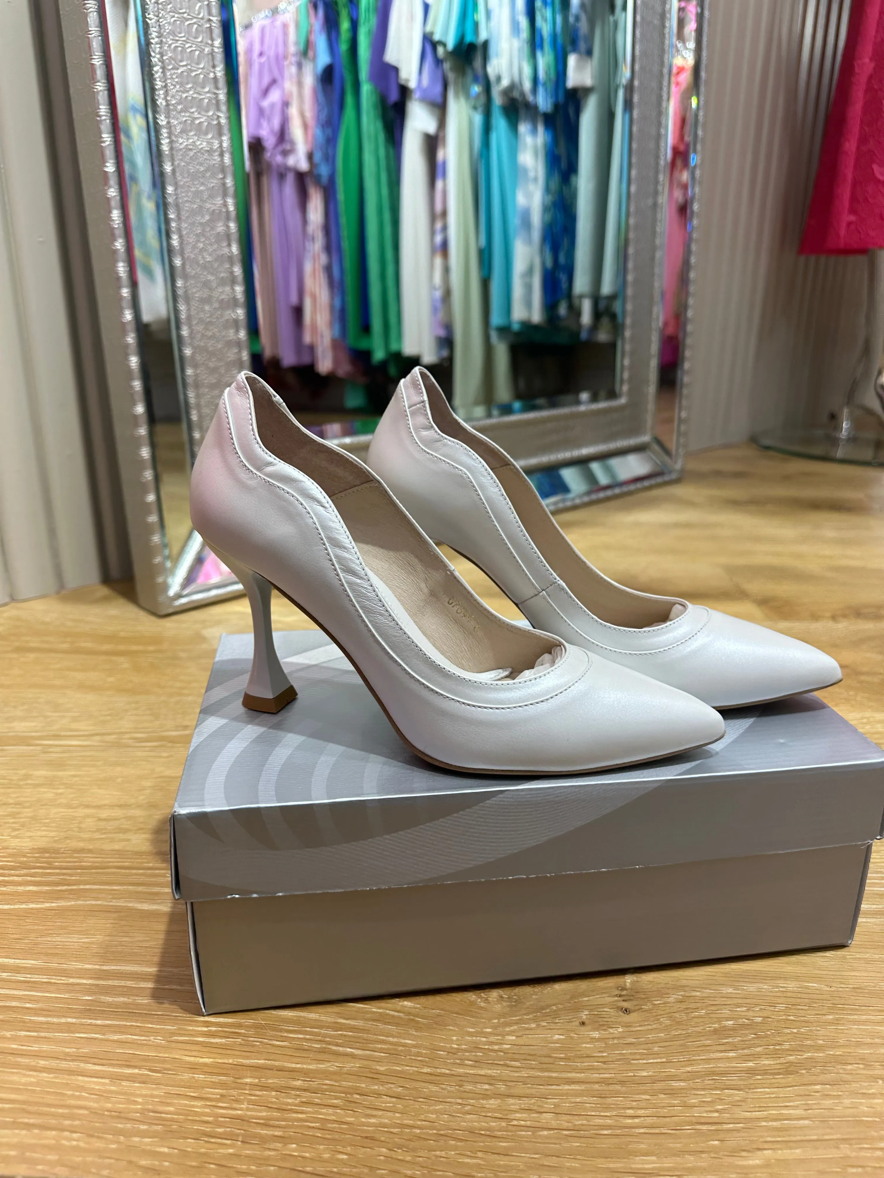 Emis Ivory Medium Heel Court Shoe