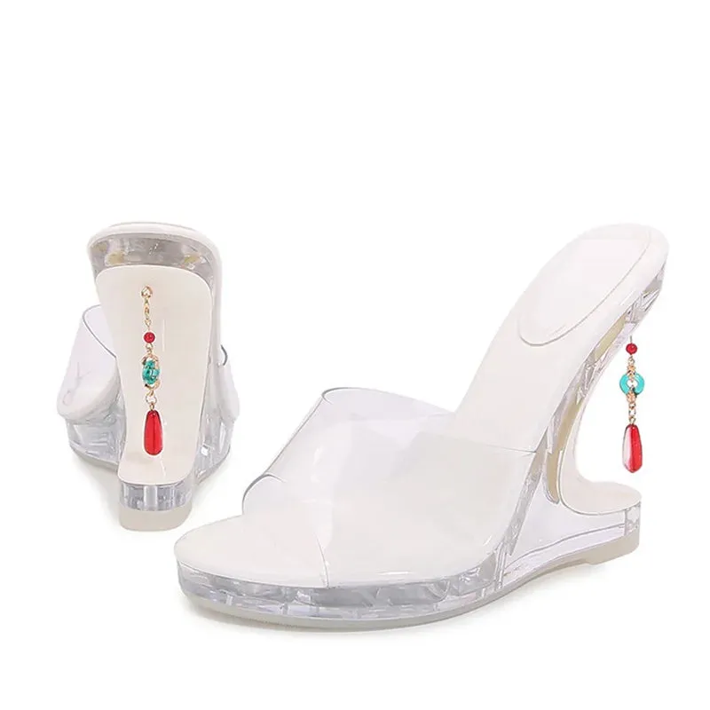 Faux Gem Pendant quirky Clear high Heel platform Sandals