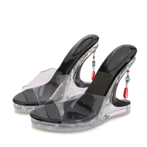 Faux Gem Pendant quirky Clear high Heel platform Sandals