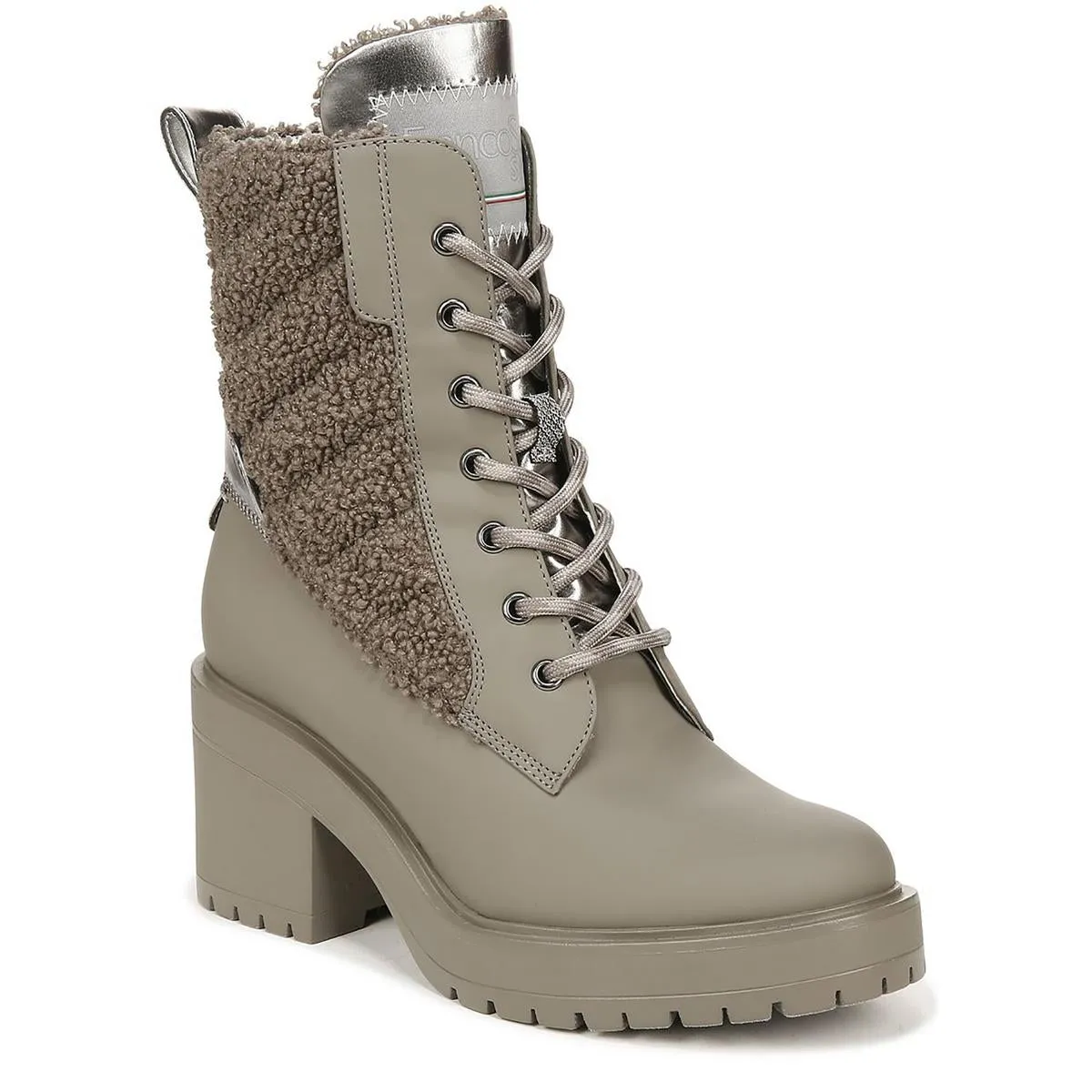 Franco Sarto Womens Dizzy 2 Faux Fur Lined Round Toe Combat & Lace-up Boots