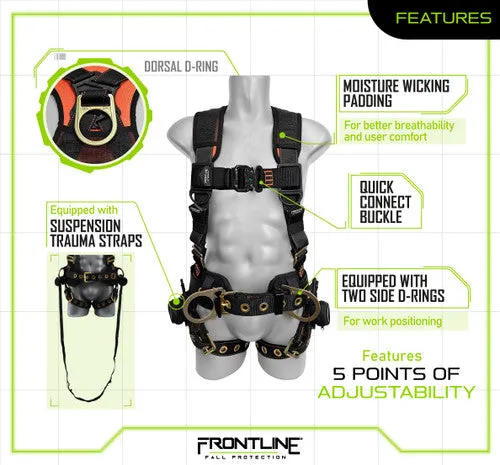 Frontline 100CTB Combat Construction Full Body Harness with Tongue Buckle Legs and Trauma Straps S