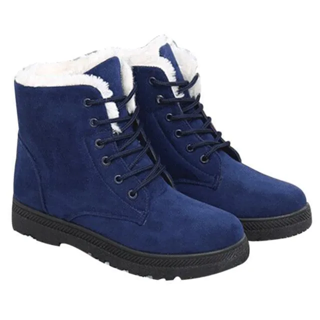Fur lining lace-up snow boots suede non-slip winter boots for women warm short boots combat boots