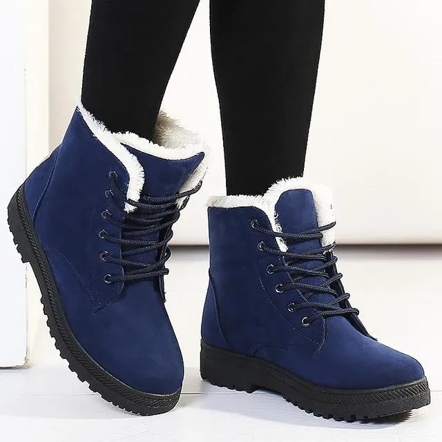 Fur lining lace-up snow boots suede non-slip winter boots for women warm short boots combat boots