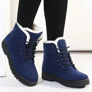 Fur lining lace-up snow boots suede non-slip winter boots for women warm short boots combat boots