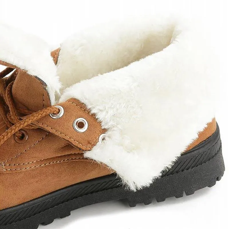 Fur lining lace-up snow boots suede non-slip winter boots for women warm short boots combat boots