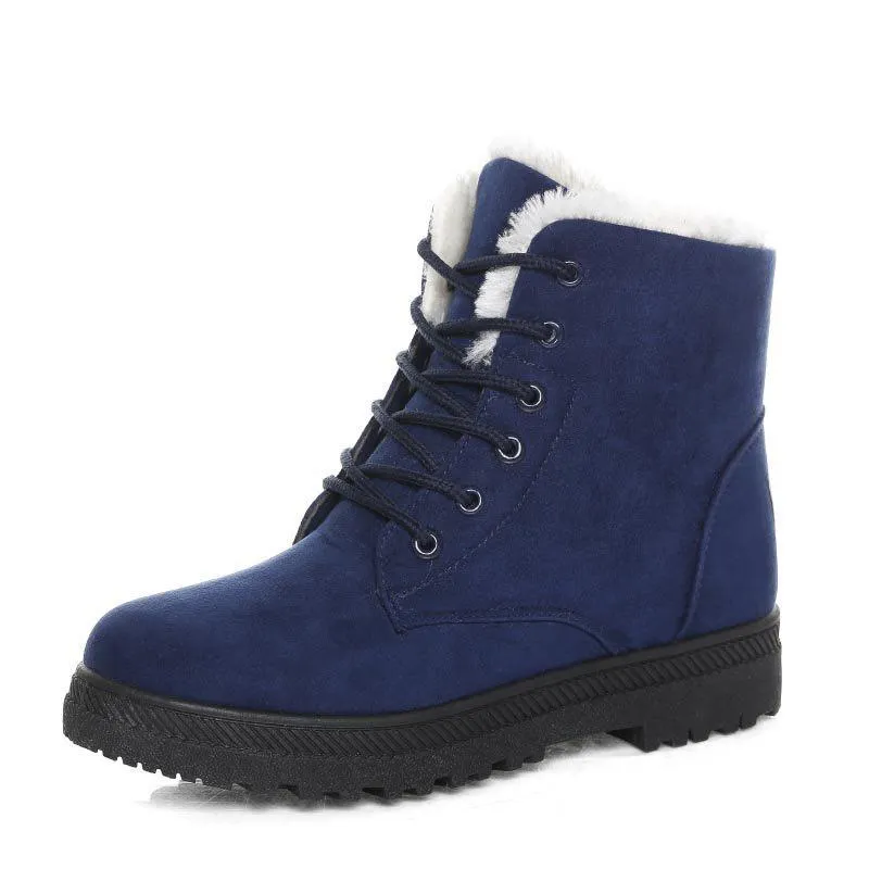 Fur lining lace-up snow boots suede non-slip winter boots for women warm short boots combat boots