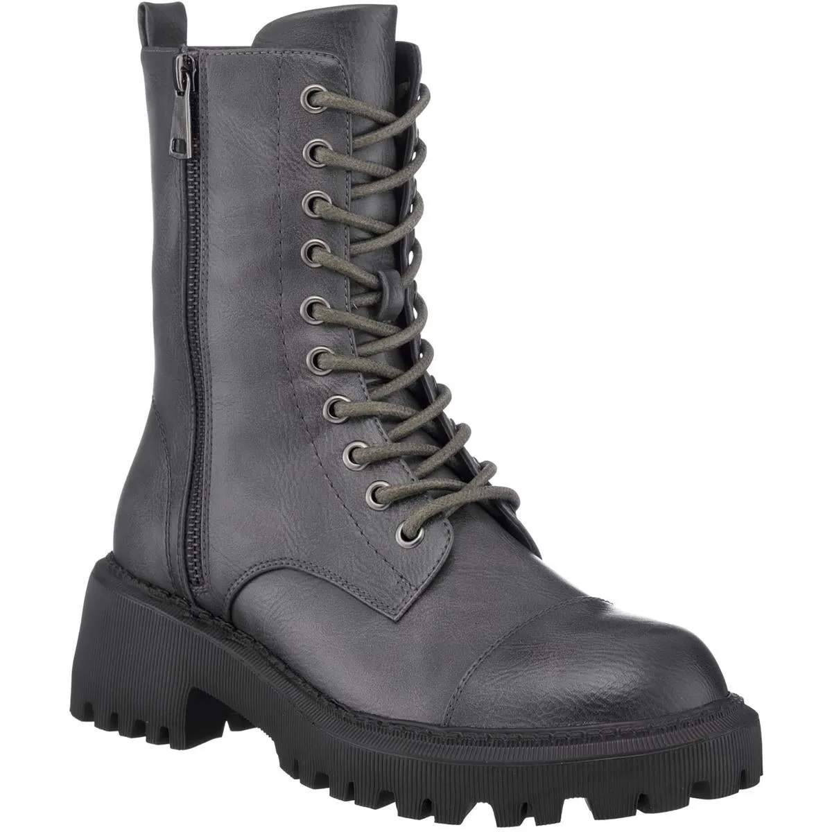 GC Shoes Womens Mckay Faux Leather Pull On Combat & Lace-up Boots