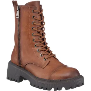 GC Shoes Womens Mckay Faux Leather Pull On Combat & Lace-up Boots