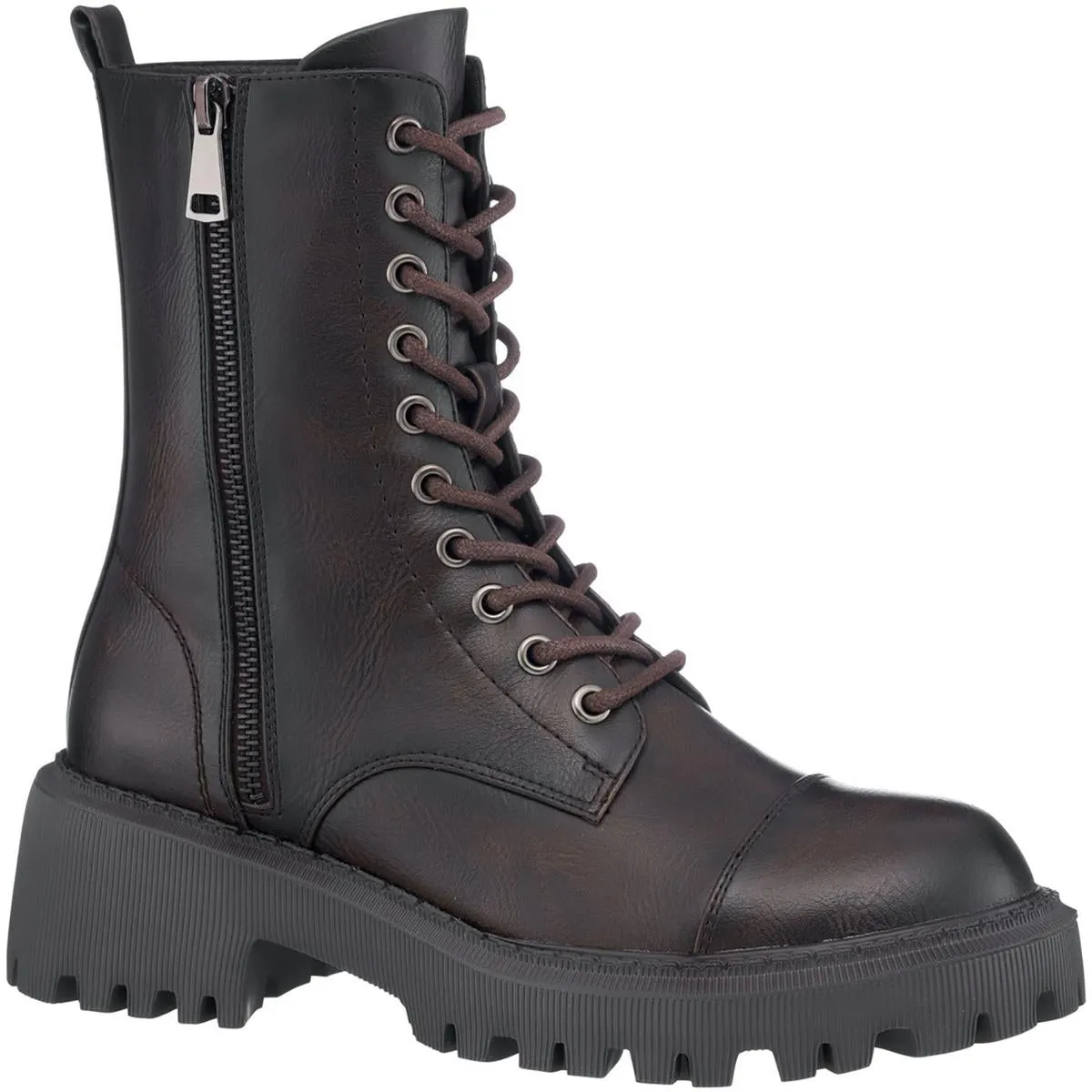 GC Shoes Womens Mckay Faux Leather Pull On Combat & Lace-up Boots