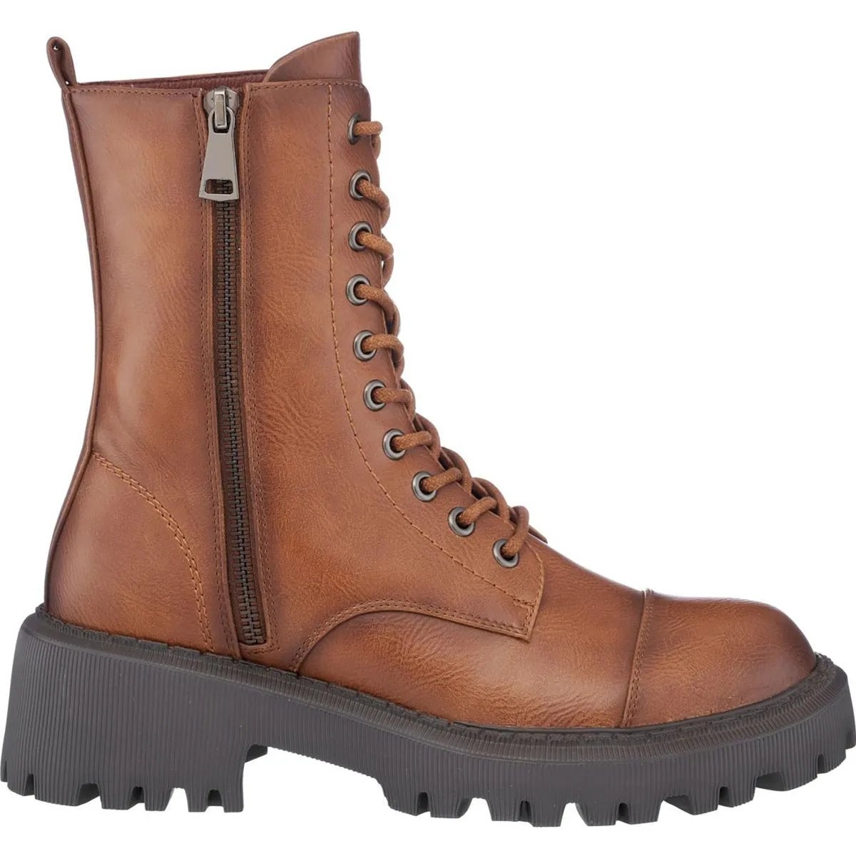 GC Shoes Womens Mckay Faux Leather Pull On Combat & Lace-up Boots