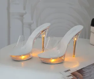 Glass Heel Luminous Women Slippers