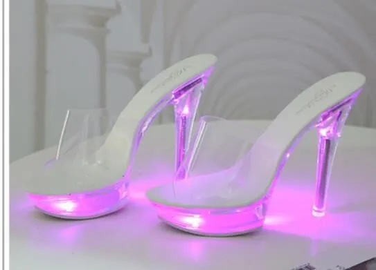 Glass Heel Luminous Women Slippers