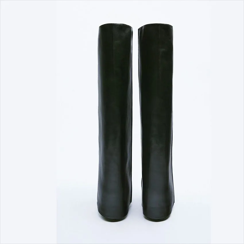 Knee High Ponited Toe Womens High Heel Platforms Boots