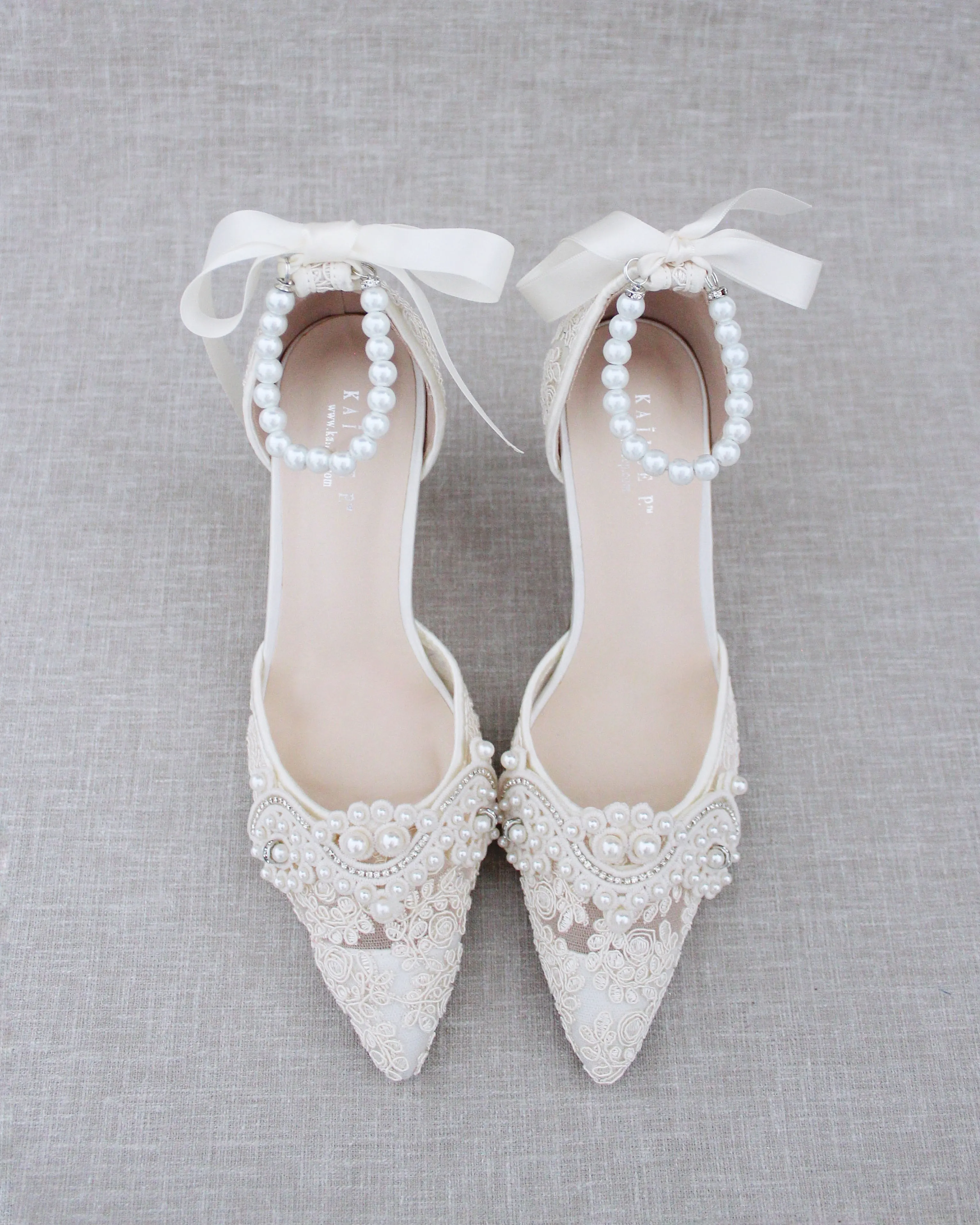 Lace Bridal Heels with Pearl Detail