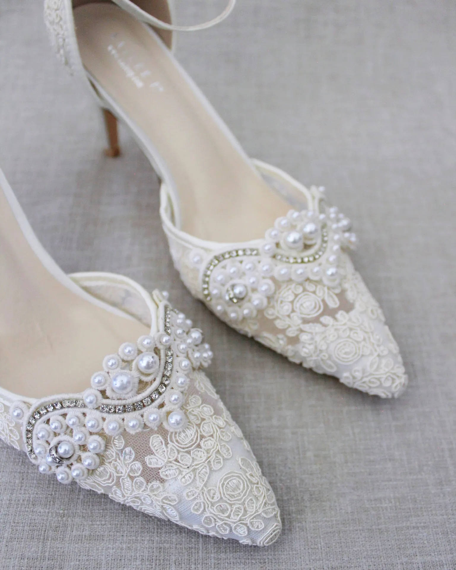 Lace Bridal Heels with Pearl Detail