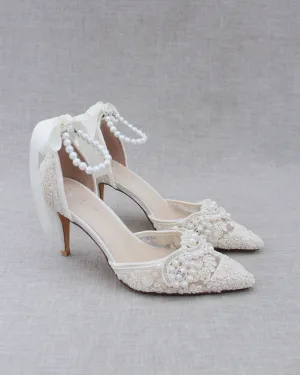 Lace Bridal Heels with Pearl Detail