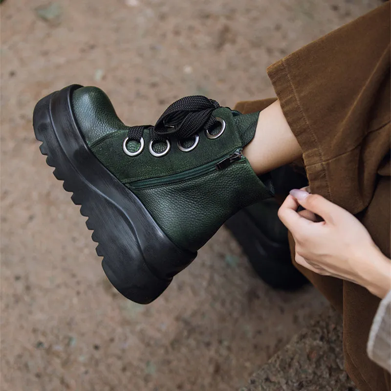 Lace up Martin Boots 90mm Platform Boots Handmade Combat Boots in Brown/Black/Green