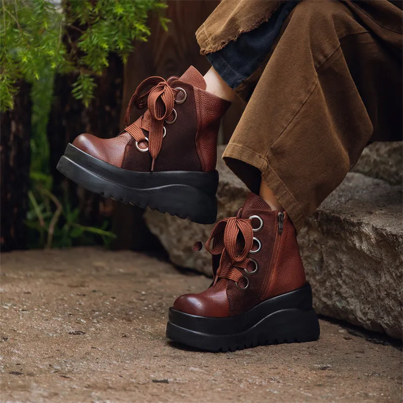 Lace up Martin Boots 90mm Platform Boots Handmade Combat Boots in Brown/Black/Green