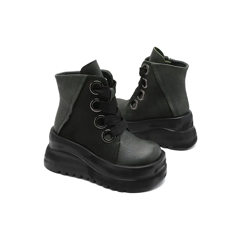 Lace up Martin Boots 90mm Platform Boots Handmade Combat Boots in Brown/Black/Green